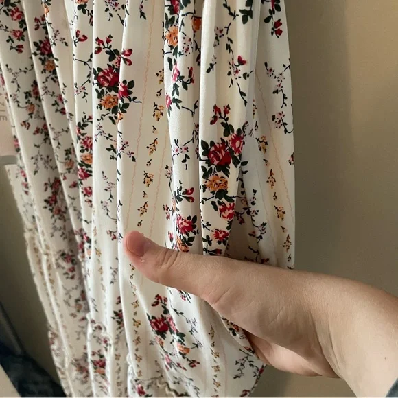 MELLODAY White Floral Ruffled Smocked Dress with Red and Green Accents - Picture 5 of 9